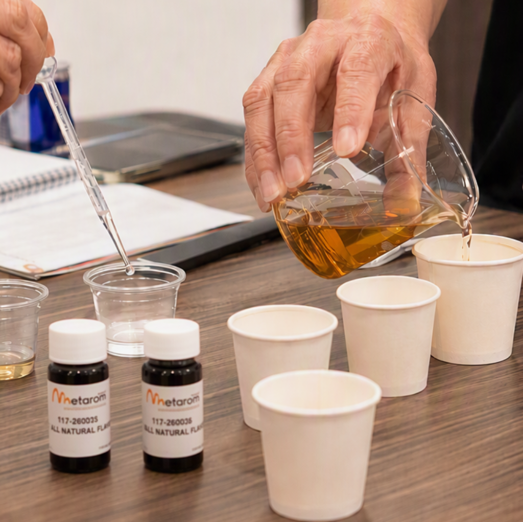 Metarom Asia team conducting natural flavour evaluation, formulation, and sensory tasting for food and beverage product development.
