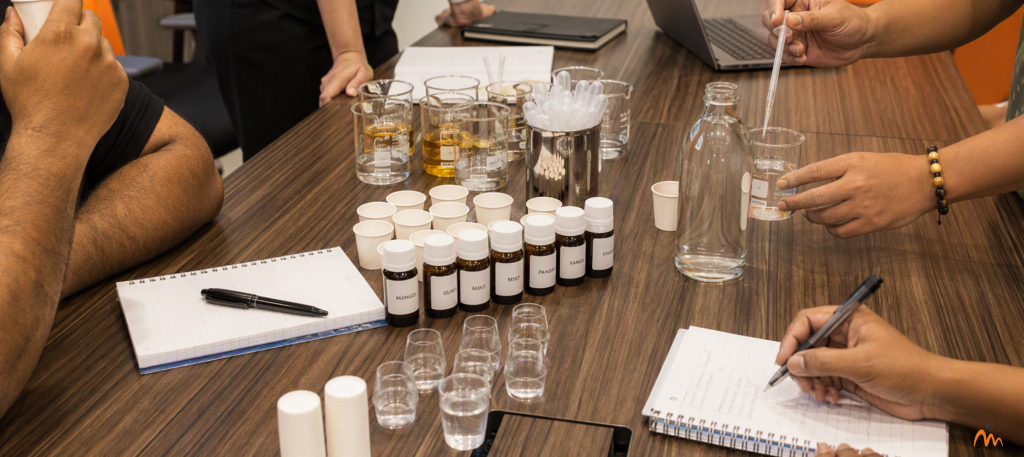 Flavour development workshop with sensory tasting, flavour evaluation, and product formulation session conducted by Metarom Asia.