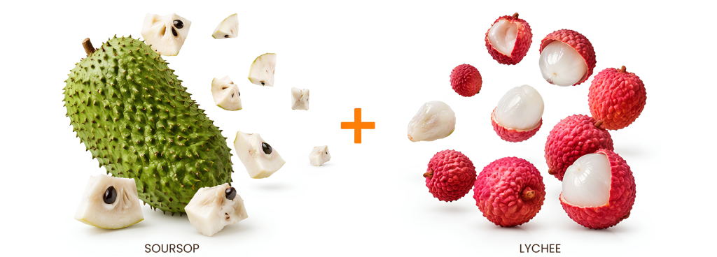 Soursop and lychee flavour combination concept developed for an innovative beverage application by Metarom Asia.